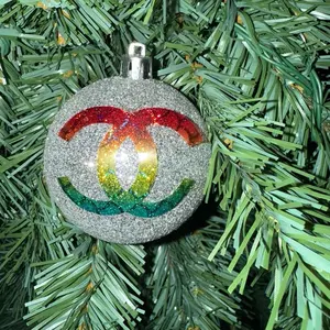 CC Christmas Ornament - Silver Glitter Ball with Rainbow Logo for Festive Decor