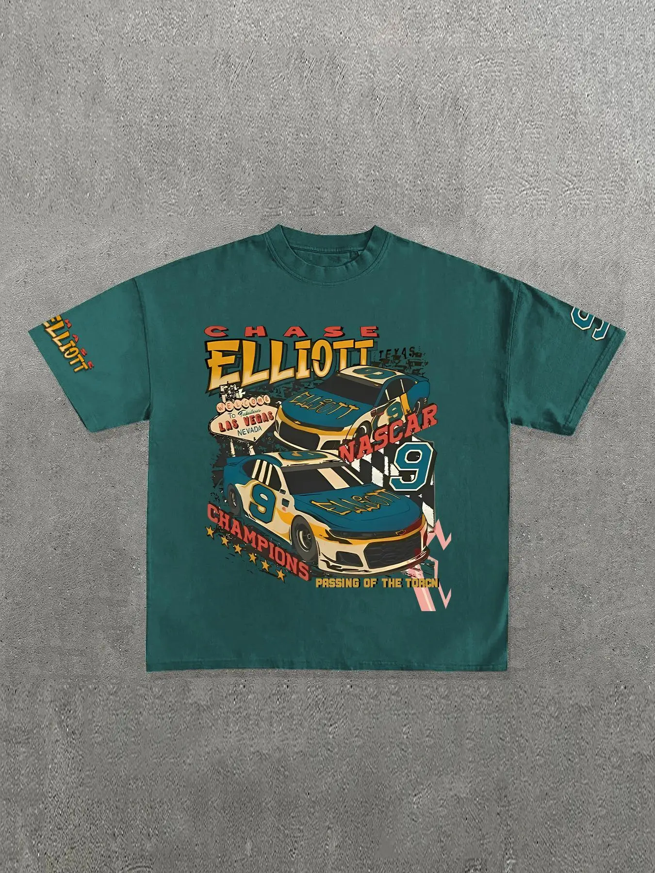 Men's Car & Letter Print Round Neck Tee, Loose Street Fashion Short Sleeve T-shirt for Summer, Men's Top for Daily Wear, Streetwear