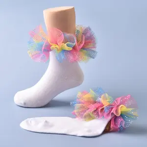 1 Pair Girls' Princess Ankle Socks with Lace Trim & Pleated Ruffled Edges - All-Season Dance Socks for Ballet, Recitals, Casual Attire - Hand Wash Only, Baby Dance  ( to)