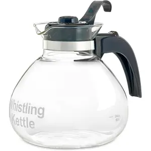 Borosilicate Glass Stove Top Whistling Tea Kettle 12 Cup/48oz Capacity BPA-Free German Made Glass Kettle for Gas Electric and Glass Ranges