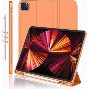 iPad Pro 11 Inch Case 2022(4th Gen)/ 2021(3rd Gen) with Pencil Holder [Support iPad 2nd Pencil /Pair],Trifold Stand  Case with Soft TPU ,Auto Wake/Sleep(Orange)