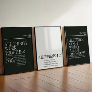 Modern Christian Art Set of 3 Print, Scripture Wall Decor, Bible Verse Posters, Romans 8:28, Philippians 4 19, Neutral Faith Poster