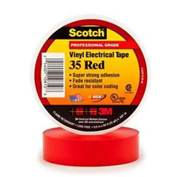 Scotch Electrical Tape (Pack of 10) - T96403510PKR, 0.75 in (3/4 in) x 66 ft, Red 35, 600V, Acid Resistant, Alkali Resistant