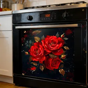 1pc Valentine's Day Blazing Gold Rose Oven Decal Waterproof removable PVC sticker Suitable for living room backdrops, festive displays, kitchen décor, bedroom walls, windowsills and similar settings Bedroom decoration, room embellishment, Valentine's Day,