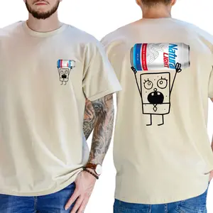 Doodlebob Natural Light 2-Side T-shirt, Beer Tee, Vintage Tee, Cotton Shortsleeve Top, Classic Casual Menswear, Daily Men Tshirt