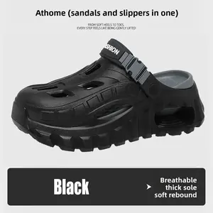 Men's Summer Slippers Outdoor Teenagers Thick Sole Height Increasing Driving Dual Use Closed Toe Cool Hollow Shoes outdoorfun