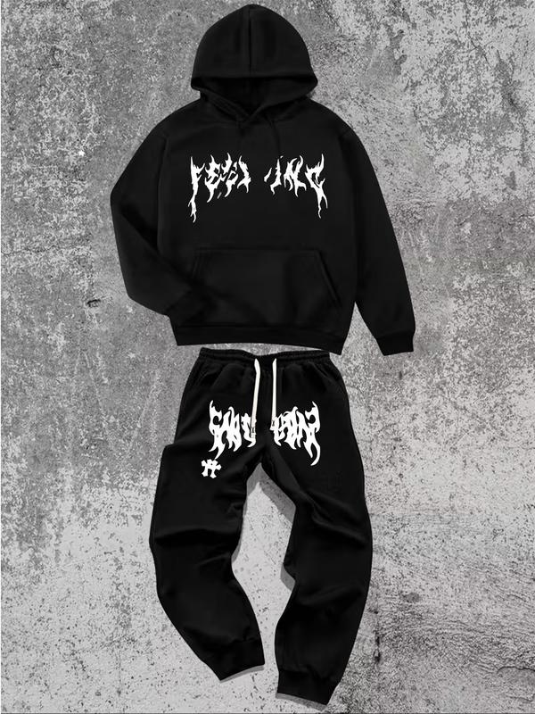 Men's Hoodie and Pants Set American Streetwear with Lightning Cross Print Stylish Casual Wear Featuring Slight Stretch and Detailed Pockets Black Trouser Longsleeves Men's Hoodie and Pants Set American Streetwear with Lightning Cross Print Stylish Casual Wear Featuring Slight Stretch and Detailed Pockets Black Trouser Longsleeves