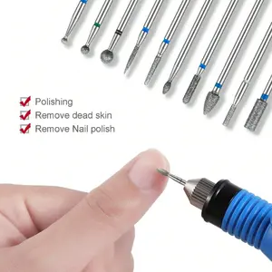 Set of 10 Tungsten Steel Nail Drill Bits for Nail Machines, Used for Removing Dead Skin and Cuticles, Polishing and Repairing Nails, Specially for Nail Salons