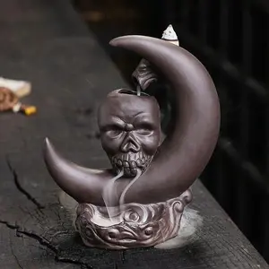Skull & Moon Design Incense Burner, Creative Backflow Incense Holder, Desktop Decorative Incense Burner for Home Office, Home Decor, Perfume (without Incense）, Halloween