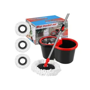 Spin Mop And Bucket With Wringer Set, 360° Mop And Bucket System With 3 Microfiber Mop Refills And 61" Extended Handle For Floor Cleaning Steel mop