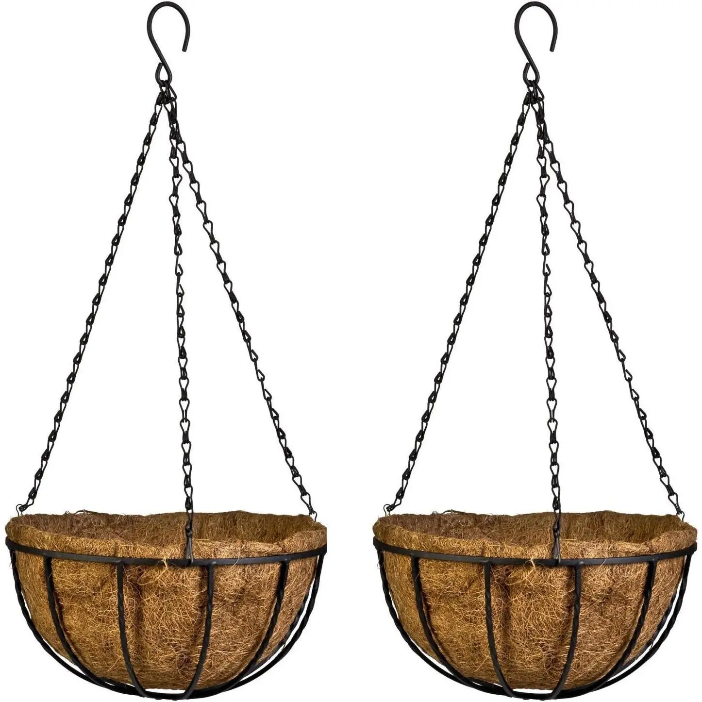 10 Inch  Planter Basket with Coconut Liner Wire  Holder Chain Flower Baskets Pot Hanger  Garden Decoration for Indoor Outdoor, 2 Pack