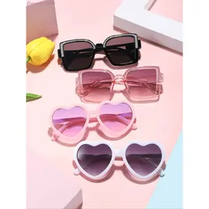 Kids Sparkling Square Sunglasses, Sweet heart decorative design, vivid candy color appearance, sturdy PC frame with reliable UV protection, lovely daily eyewear, great for outdoor play, casual wear and birthday gift giving