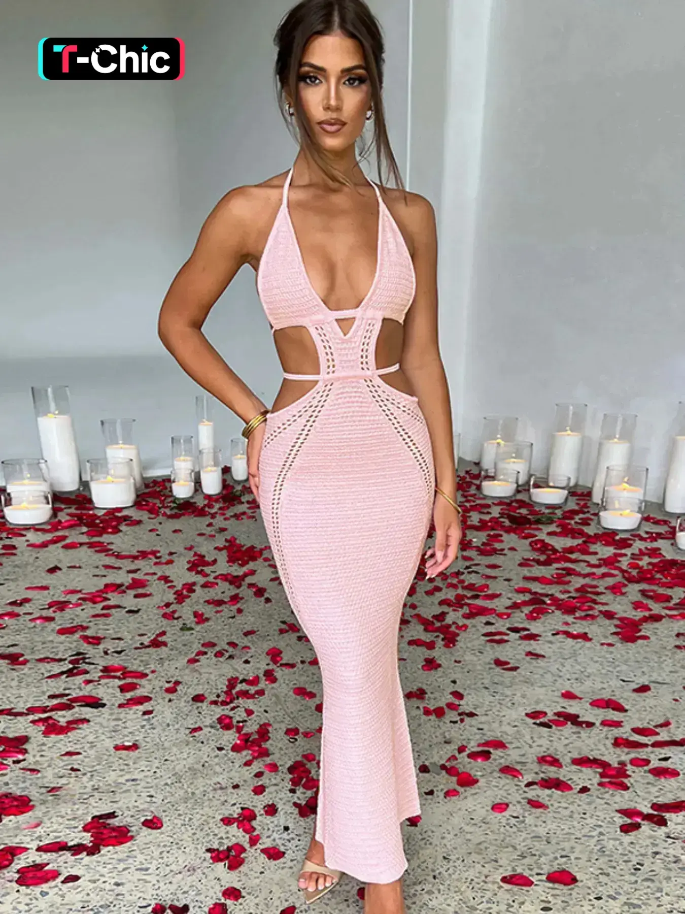 Women's Plain Cut Out Hollow Out Tie Back Cami Dress, Sexy Backless Halter  Neck Dress for Party Club Dating Wear, Ladies Home Coming Summer Clothes,  Halter Strap Dress - TikTok Shop