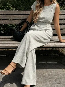 Two piece fashionable Korean style gentle casual suit for women's summer, sleeveless vest top, high waist hanging straight leg pants, fashionable, suitable for home, indoor, and outdoor wear