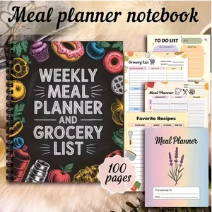 Weekly Meal Planner and Grocery List Organizer, Spiral Bound Planner Notebook, Food Tracking with Color-Coded Pages, Recipes and Shopping List for Weight Loss and Healthy Eating