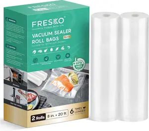 FRESKO 8" x 20' Vacuum Sealer Bags (2 Rolls) | BPA-Free Heavy-Duty Food Storage for Meal Prep & Sous Vide