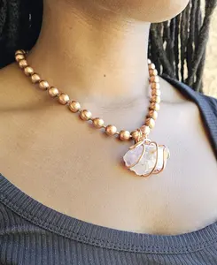 Raw Amethyst Chunky Ball Chain Crystal Pendant Necklace, Gemstone Spiritual Jewelry [Made-to-Order]