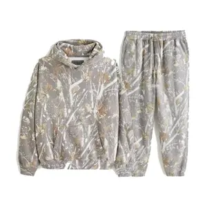 Women's Camouflage Sweatshirt Set 2-Piece Camouflage Hoodie Maple Leaf Print Sweatshirt Set Clothes Suits