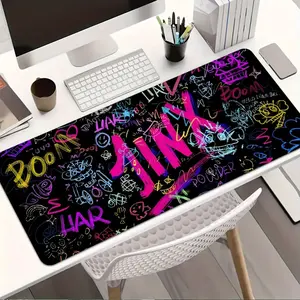 1pc Large Jinx Gaming Mouse Pad with Vivid Graffiti Design HD Print Durable Locked Edges Non-slip Rubber Base Washable Mousepads for PC Office Gamer Extra Long Computer Accessory for Gamer Stylish Study Workstation Decor Mats Playmat XXL Keyboard Desk Mat