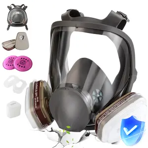 Full Face Reusable Respirator with Large Lens, Speaking Diaphragm and Push Button Seal Check, Painting, Sanding, Chemical Clean-up, Sawing,