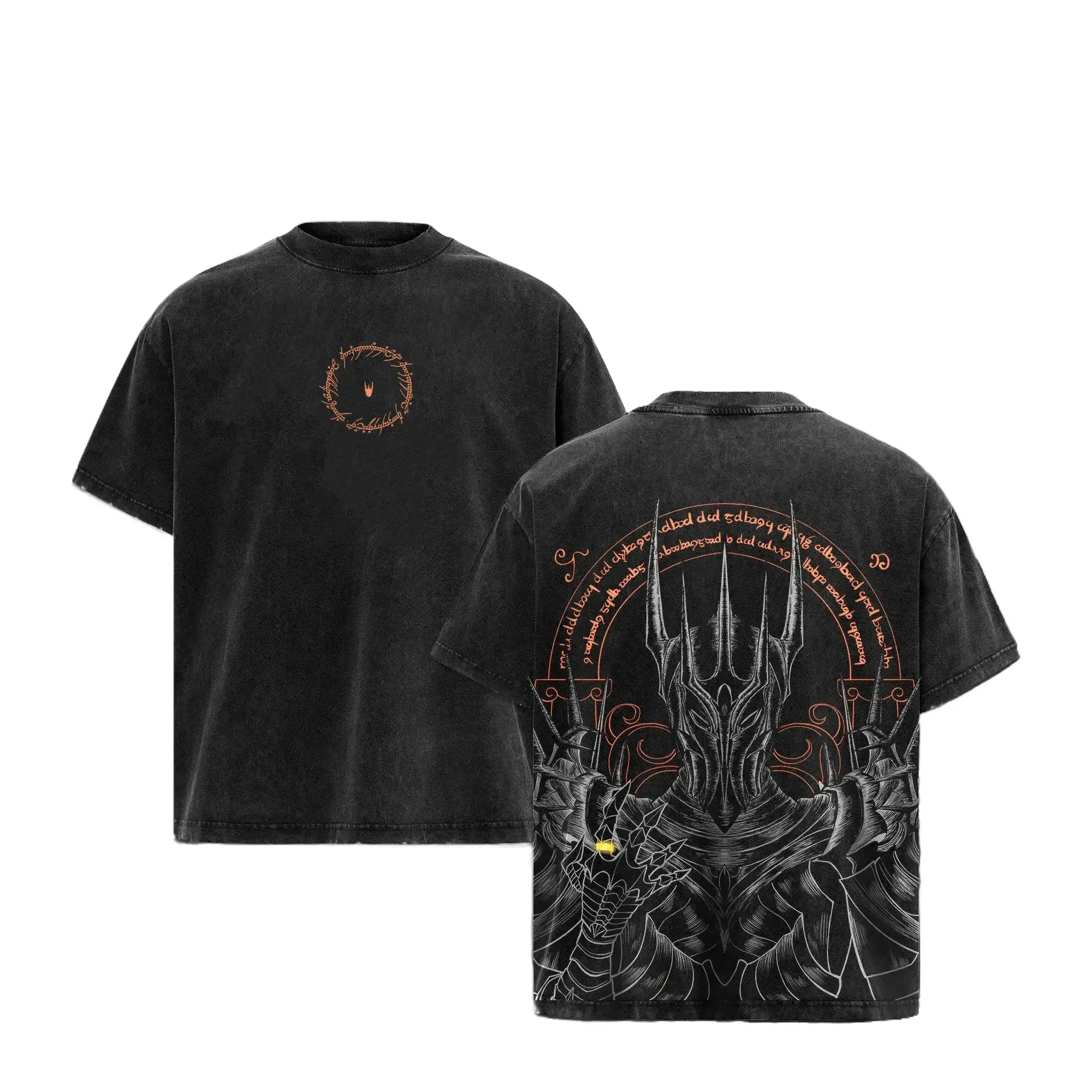 Lord of the Rings Sauron Ring Graphic Men's Short-Sleeve Cotton Crew Neck T-Shirt - Retro Vintage, Casual, Loose-Fitting, Seamless Straight Designer Streetwear Top, Ribbed, Machine/Cold Washable, S-2XL, Gift for Movie Fans, Lord Of The Rings Graphic Men's