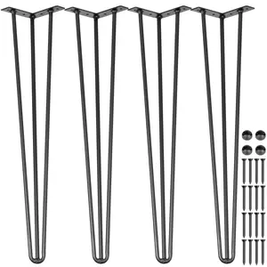 VEVOR Hairpin Table Legs 16" Black Set of 4 Desk Legs 880lbs Load Capacity (Each 220lbs) Hairpin Desk Legs 3 Rods for Bench Desk Dining End Table Chairs Carbon Steel DIY Heavy Duty Furniture Legs