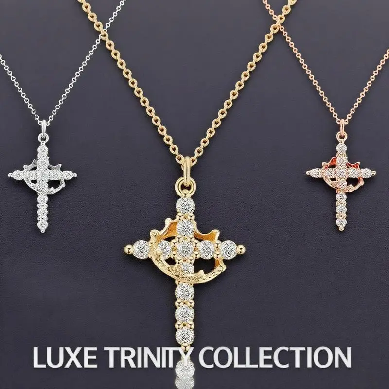 Luxe Trinity Collection Cross Crown Circle Rotatable Necklace Personalized Pendant for Women & Girls Unique Rotating Design christmas valentine rhinestone letter birthstone  november