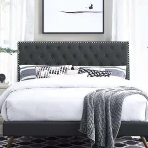 Modway Helena Tufted Full / Queen Upholstered Linen Fabric Headboard in Gray