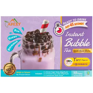 Apexy Bubble Tea COMPLETE SET. BEST DIY Boba/Bubble Tea Kit, Ready In 45 Seconds, 5 Packs Milk Tea Powder + 5 Packs Brown Sugar Tapioca Pearls+ 5 Bubble tea Straws, Taro Beverage Drink