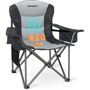 KingCamp Oversized Camping Folding Chair, Heavy Duty 450 LBS with Lumbar Support, Padded seat with Cup Holder&Cooler Bag, Ideal for Camp, Fishing, Sports Event, Backyard, Patio, Lawn (Lava Grey)