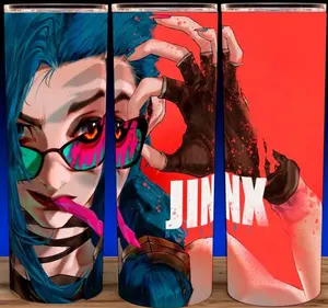 Arcane League of Legends Jinx with Sunglasses Anime Collection Cup Mug Tumbler 20oz with Lid & Straw, Stainless Steel, Lightweight Design for Hydration - Reusable, Stylish