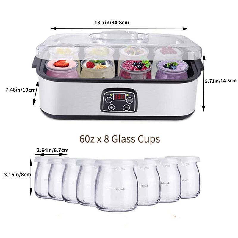 1pc Family 8-Cup Automatic Yogurt Maker, Multifunctional Electric Fermenter with US Plug, Makes Yogurt Jam Ice Cream Pudding, Complete Jar Set for Home Breakfast & Healthy DIY Snacks