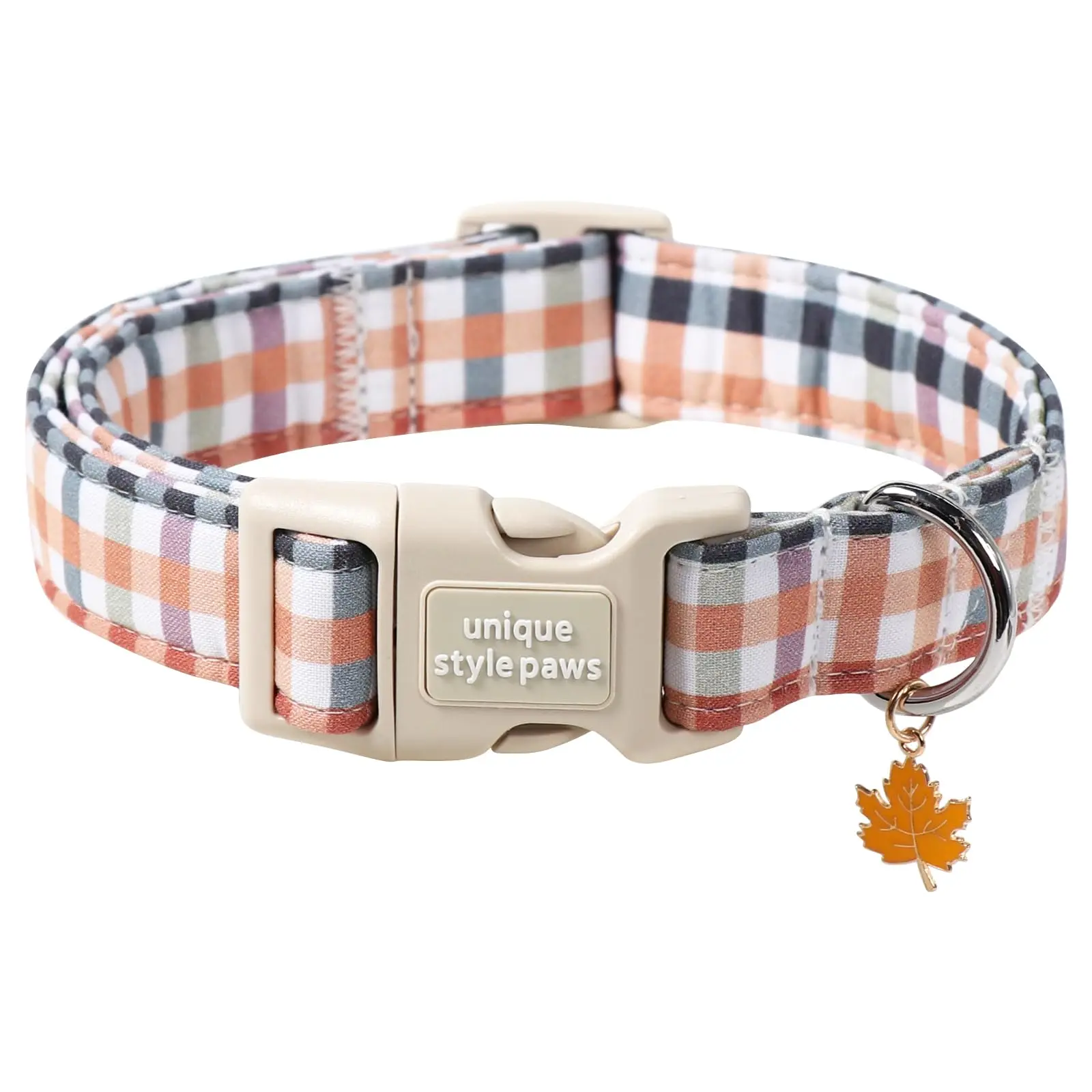 UNIQUE STYLE PAWS Halloween Dog Collars for Small/Medium/Large Dogs - Unique Paws Design, Pumpkin Print, Orange-Brown Plaid Print, Soft & Comfortable Cotton, Skin-Gentle, Chew-Resistant, Stain-Resistant, Adjustable Buckle, Detachable, Hand Wash Only