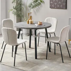 5-Pieces 37.4" Round Dining Table Set for 4,Mid Century Modern Small Coffee Table, Engineered Wood Table and Chairs Set of 4 for Kitchen, Dining Room, Office(1 Table + 4 White Boucle Chairs)