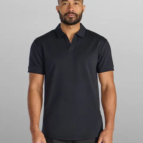 BYLT Basics Men's Classic Cut V-Neck Short Sleeve Open Collared LUX Polo Shirt, Casual Plain Fabric Menswear Top, Classic Cut Polo Shirts