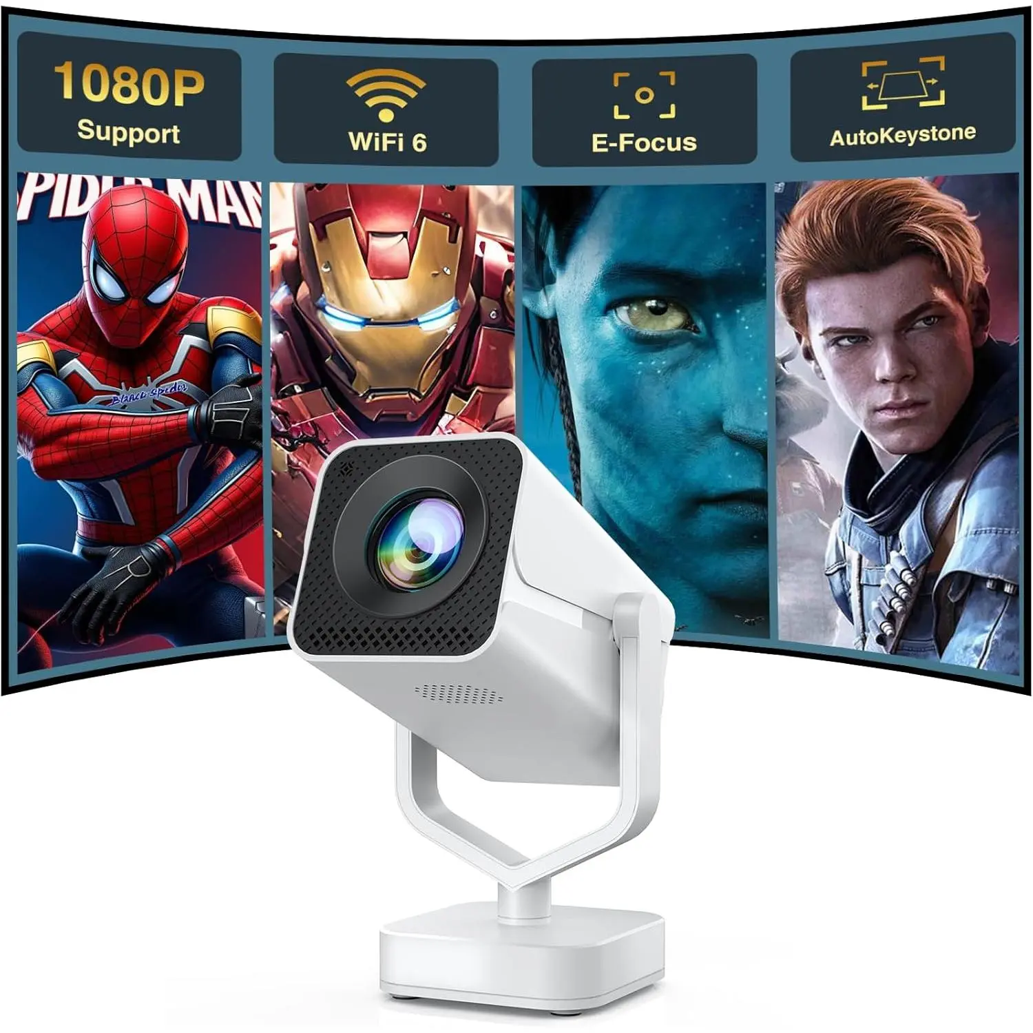 [Electric Focus]Mini Projector with WiFi and Bluetooth, 270 °   Adjustable Movie Projector, 1080P Support Portable Projector for Phone/PC/Game Player, Auto Vertical Correction, 50% Zoom