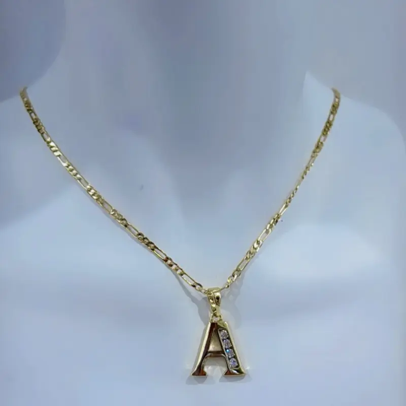Initial Figaro Necklace 14k Laminated Gold Chain with 3 Layers of Protection for Daily Wear and Elegant Style