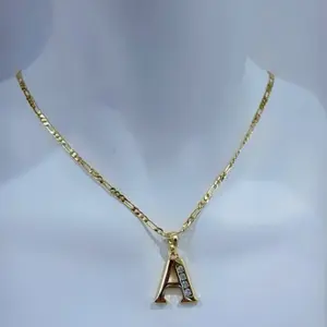 Initial Figaro Necklace 14k Laminated Gold Chain with 3 Layers of Protection for Daily Wear and Elegant Style