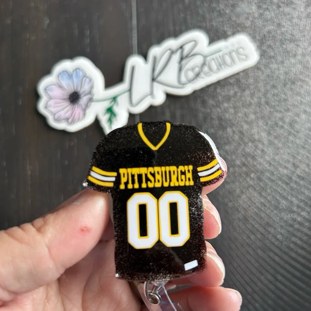 Pittsburgh Football Jersey Badge Reel, Retractable ID Badge Holder, Handmade, Fun Badge Reel, Nurse Badge Reel, Teacher Lanyard, Office Wear
