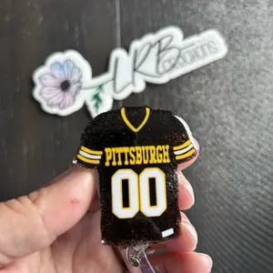 Pittsburgh Football Jersey Badge Reel, Retractable ID Badge Holder, Handmade, Fun Badge Reel, Nurse Badge Reel, Teacher Lanyard, Office Wear