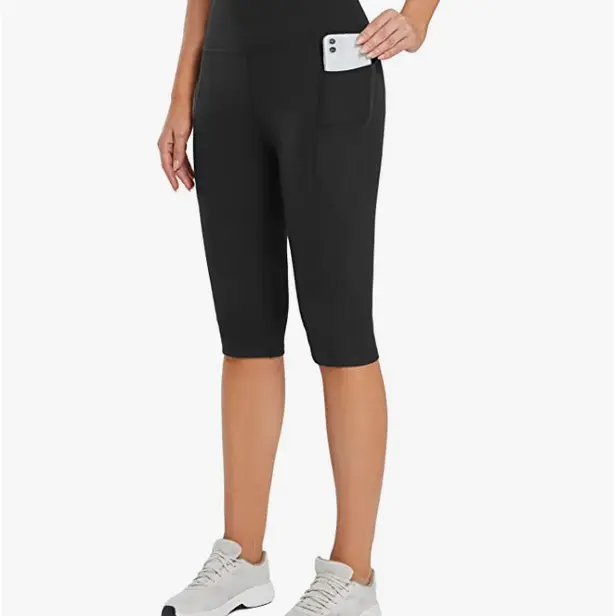 Baleaf Women's High-Waisted Plus Size Knee-Length Capri Sports Bottoms, Yoga & Casual Workout Leggings with Pockets