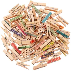 3.5cm/1.38in Colorful Painted Wood Clothespin 100 Counts for Photo Clips Scrap Booking Crafts Gift Wrapping Hangers Hanging Organiser Stainless Wooden Floral