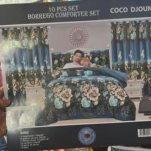 Luxury 10 Piece Comforter Set with Curtains – Complete Bedroom Decor Set (King Size)