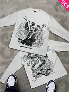 Men's Long Sleeve T-Shirt, Basic Layering Tee, Simple Jesus Religious Cross Pattern, Fashion Casual Daily Streetwear, Menswear, Plain