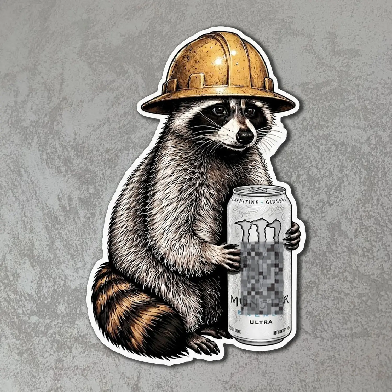 Raccoon Blue Collar Hard Hat Vinyl Decal, Funny Construction Worker Waterproof Sticker for Helmet Laptop Gift