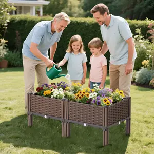 Square Raised Vegetable Planter with Drainage System, Suitable for All Weather, Can Increase The Balcony Planting Box Pot Garden, Lawn, Flowerpot, Outdoor Railingpot Box, Rectangular Flowerpot Box, Creative Festival Flowerpot outdoorfun