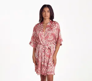 iCollection Floral Ruffle Sleeve Satin Robe