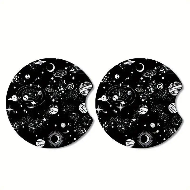Moon & Star Pattern Car Coaster, 1 Pair Waterproof Car Cup Mat, Anti-slip Decorative Coasters for Car Interiors, Car Accessories