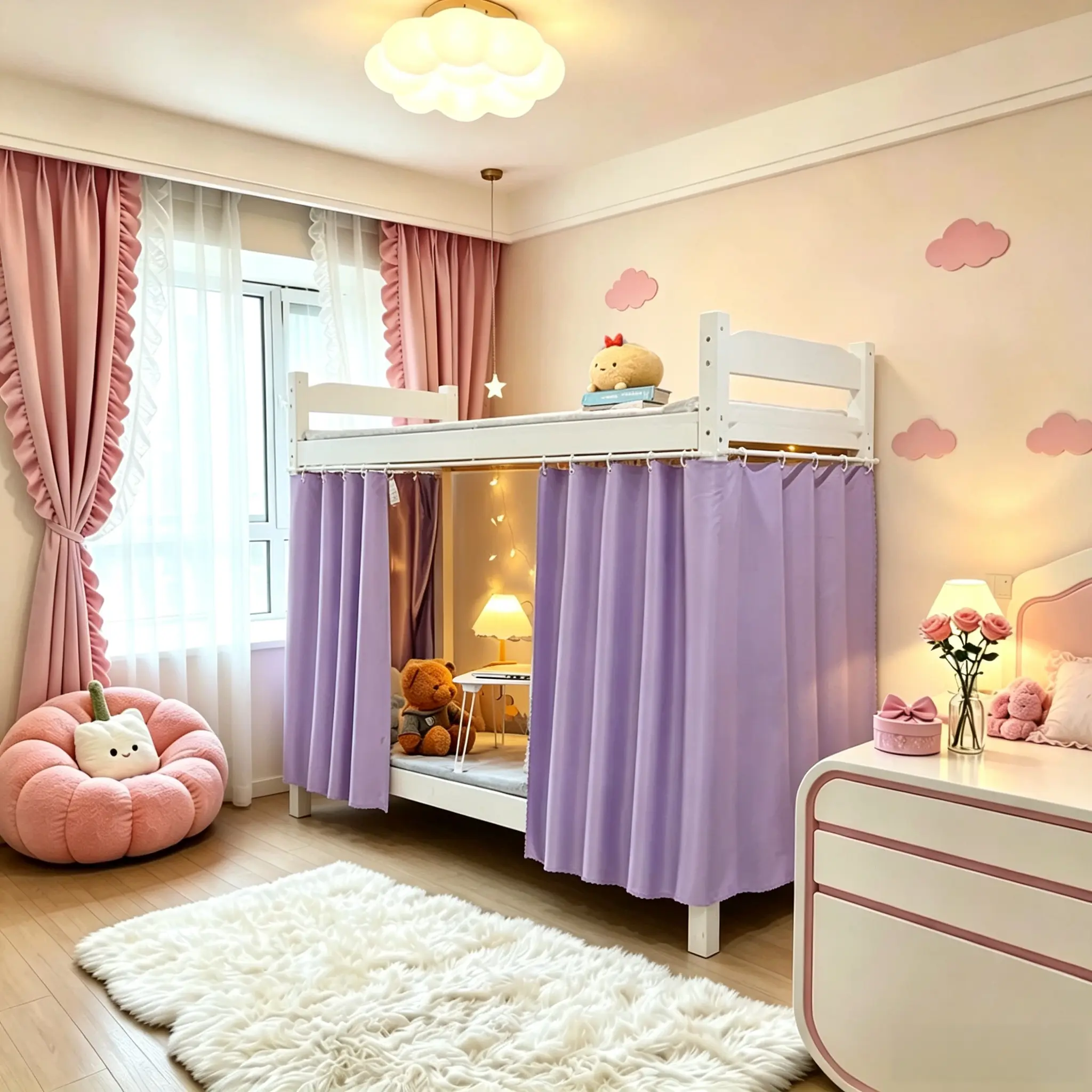 Polyester Privacy Curtain - Rectangle Bunk Bed Mosquito Net, Solid Heavy Textile Bedding Accessory, Insect Prevention, Breathable, Durable, Light-Blocking for Student Rooms