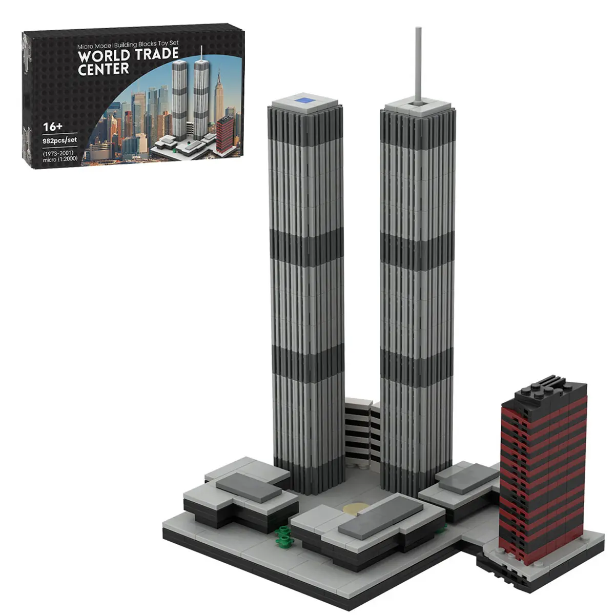 EngineDIY World Trade Center Building Blocks Set - 982 ABS Plastic Bricks, 11.35 Inches Height, Phthalate Free, Unisex, Ages 12+, World Famous Architectural Model for House Decoration, Architecture, Nitrosamine Free
